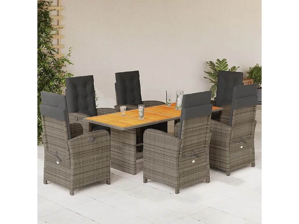 Thomian  7-delige Tuinset met kussens poly rattan grijs