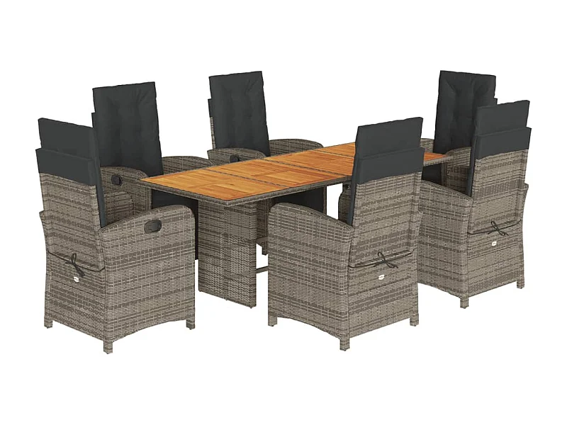 Thomian  7-delige Tuinset met kussens poly rattan grijs