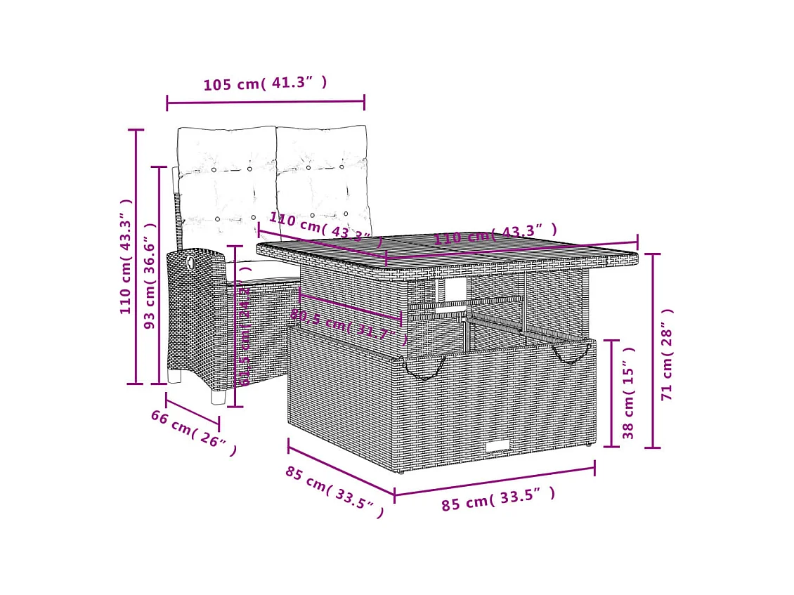 Toby Dean  Ensemble à manger de jardin coussins 2pcs noir résine tressée