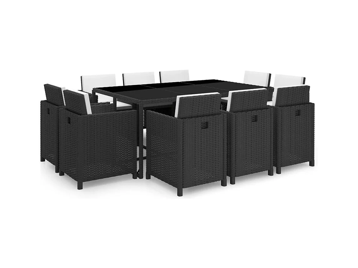 Kyllar  11-delige Tuinset met kussens poly rattan zwart
