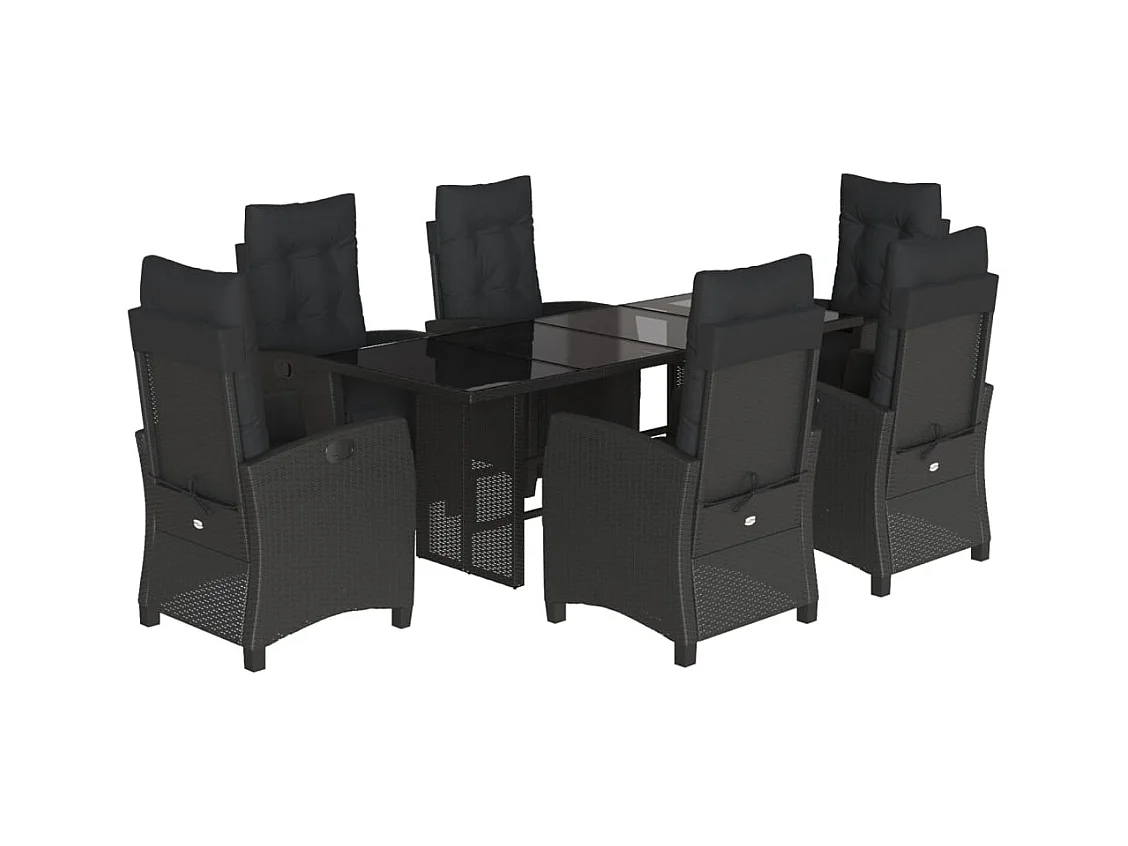 Igmar  Ensemble à manger de jardin coussins 7pcs Noir Résine tressée