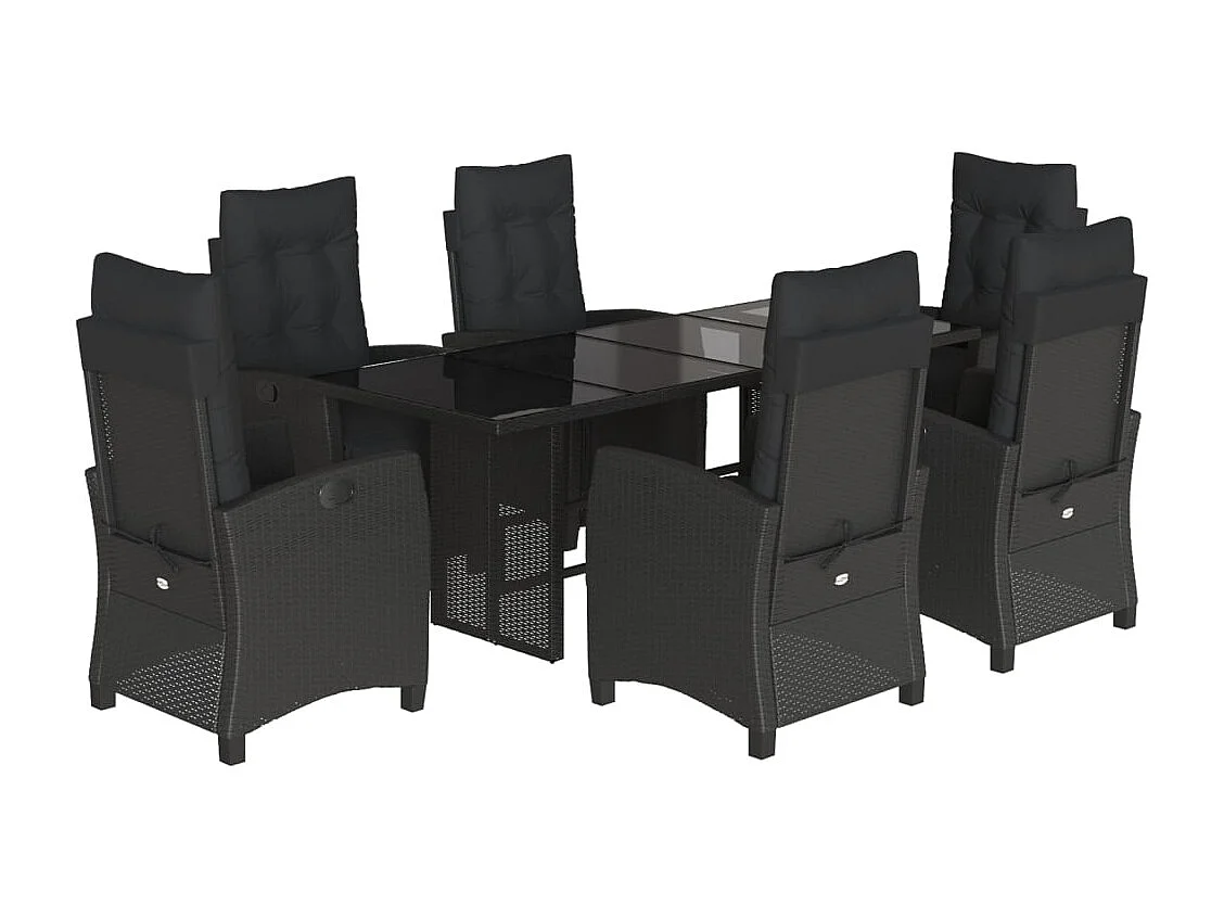 Igmar  Ensemble à manger de jardin coussins 7pcs Noir Résine tressée