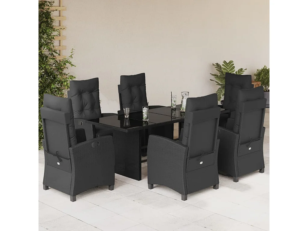 Igmar  Ensemble à manger de jardin coussins 7pcs Noir Résine tressée