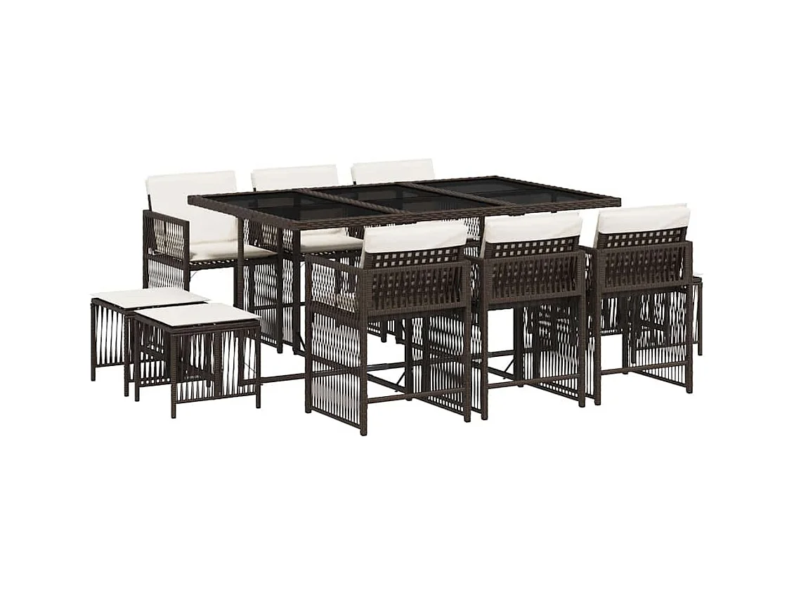 Laura Lucía  Set comedor de jardín 11 pzas y cojines ratán sintético marrón