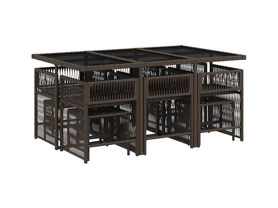 Laura Lucía  Set comedor de jardín 11 pzas y cojines ratán sintético marrón