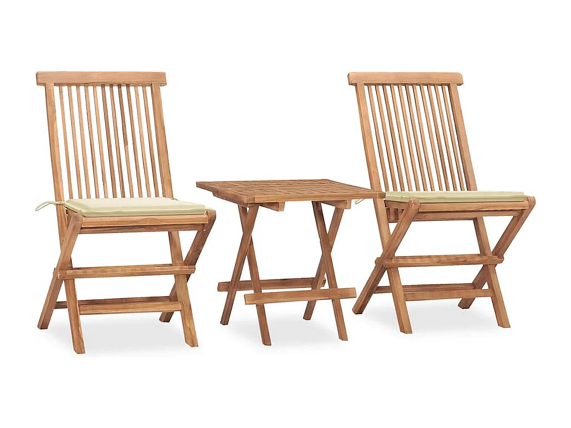 Tigard  Ensemble à manger d'extérieur pliable avec coussin 3 pcs Teck
