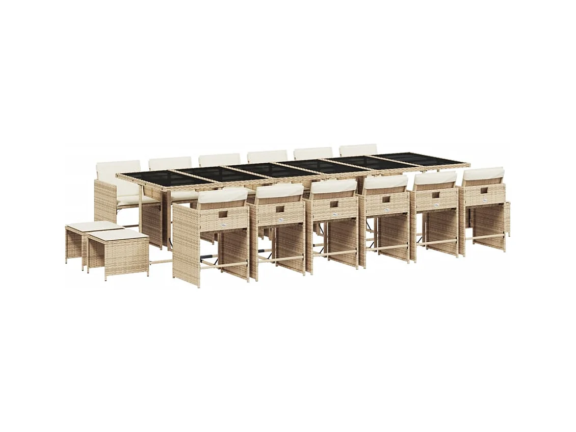 Zenn  Ensemble à manger de jardin et coussins 17 pcs beige