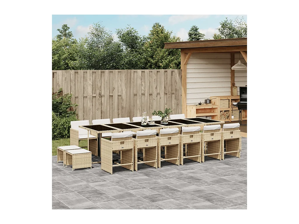 Zenn  Ensemble à manger de jardin et coussins 17 pcs beige