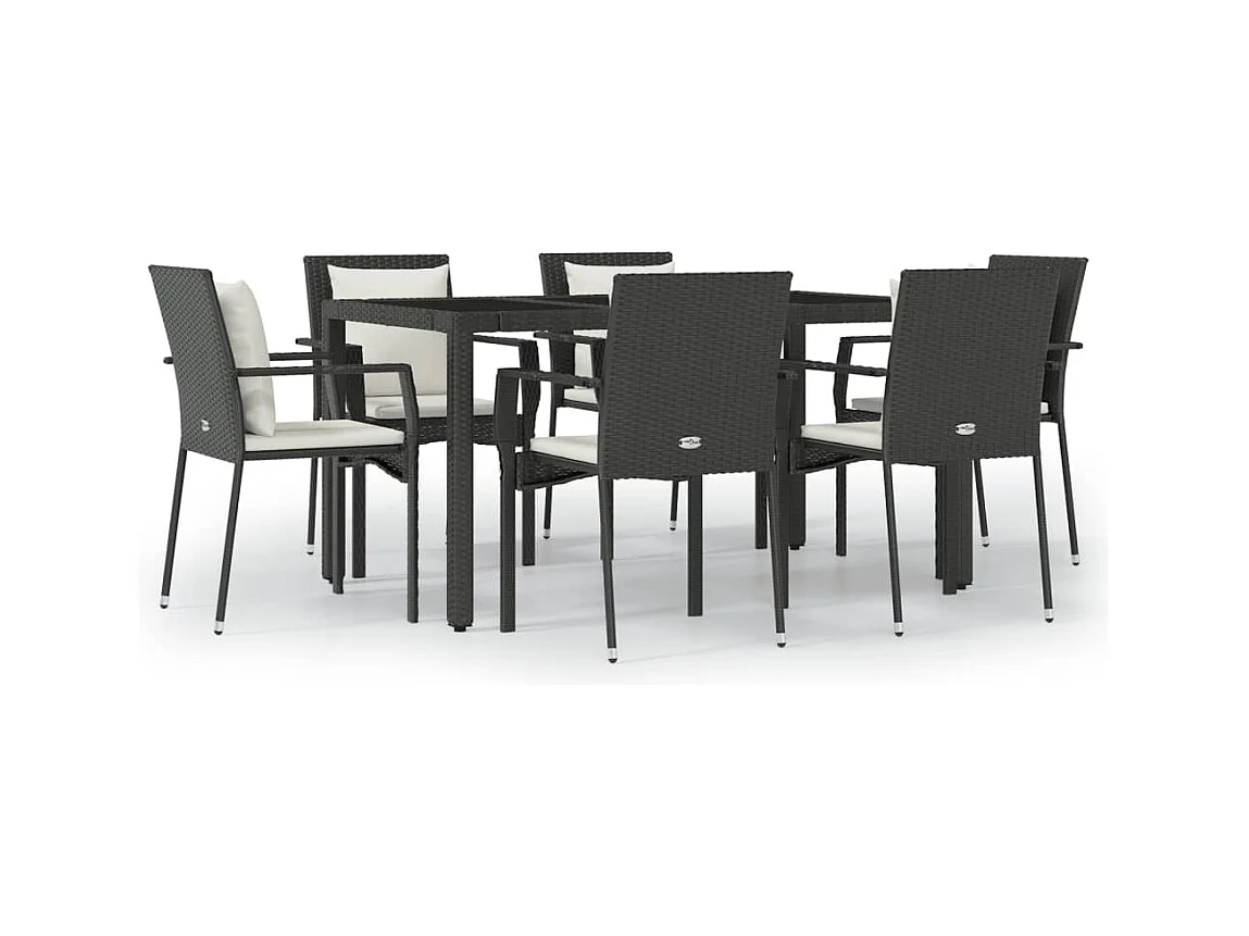 Pyhäntä  Ensemble à manger de jardin coussins 7pcs Noir Résine tressée