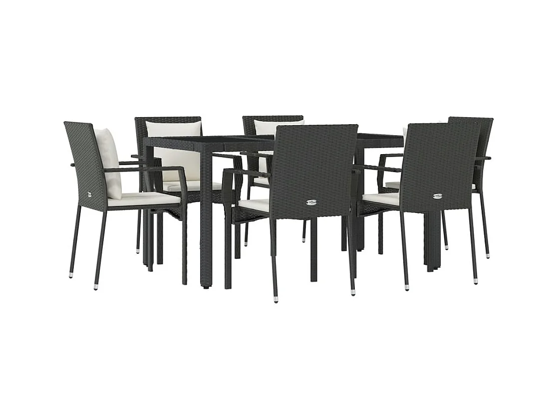 Pyhäntä  Ensemble à manger de jardin coussins 7pcs Noir Résine tressée