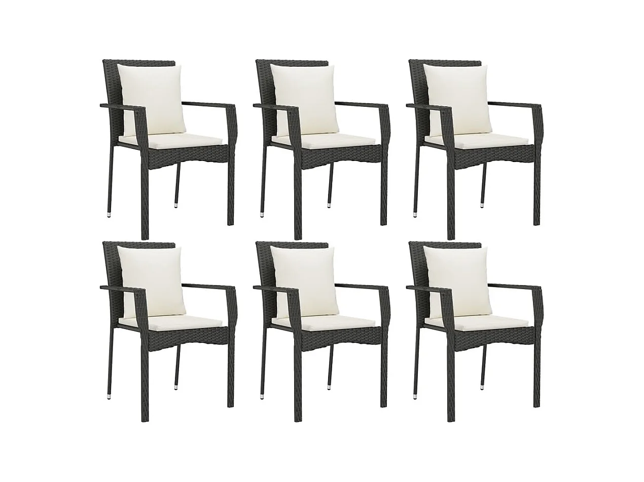Pyhäntä  Ensemble à manger de jardin coussins 7pcs Noir Résine tressée