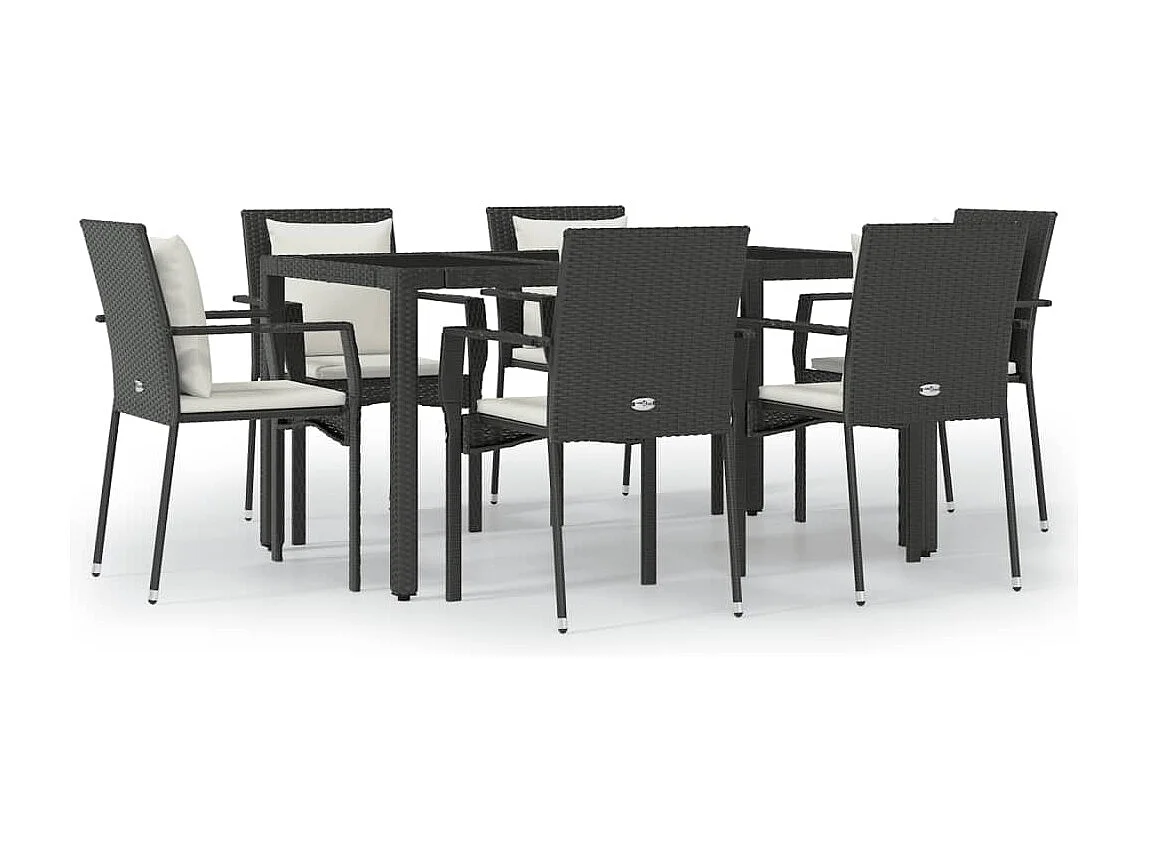 Pyhäntä  Set de comedor de jardín 7 pzas y cojines ratán sintético negro