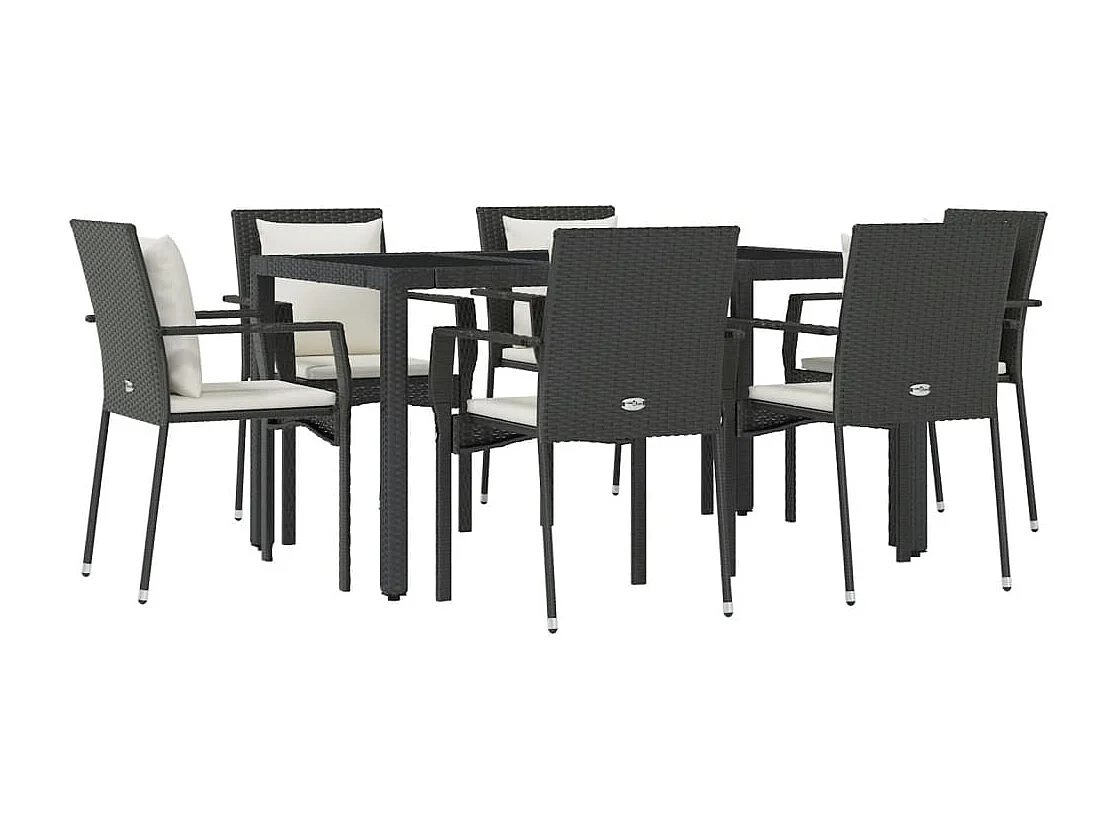 Pyhäntä  Set de comedor de jardín 7 pzas y cojines ratán sintético negro