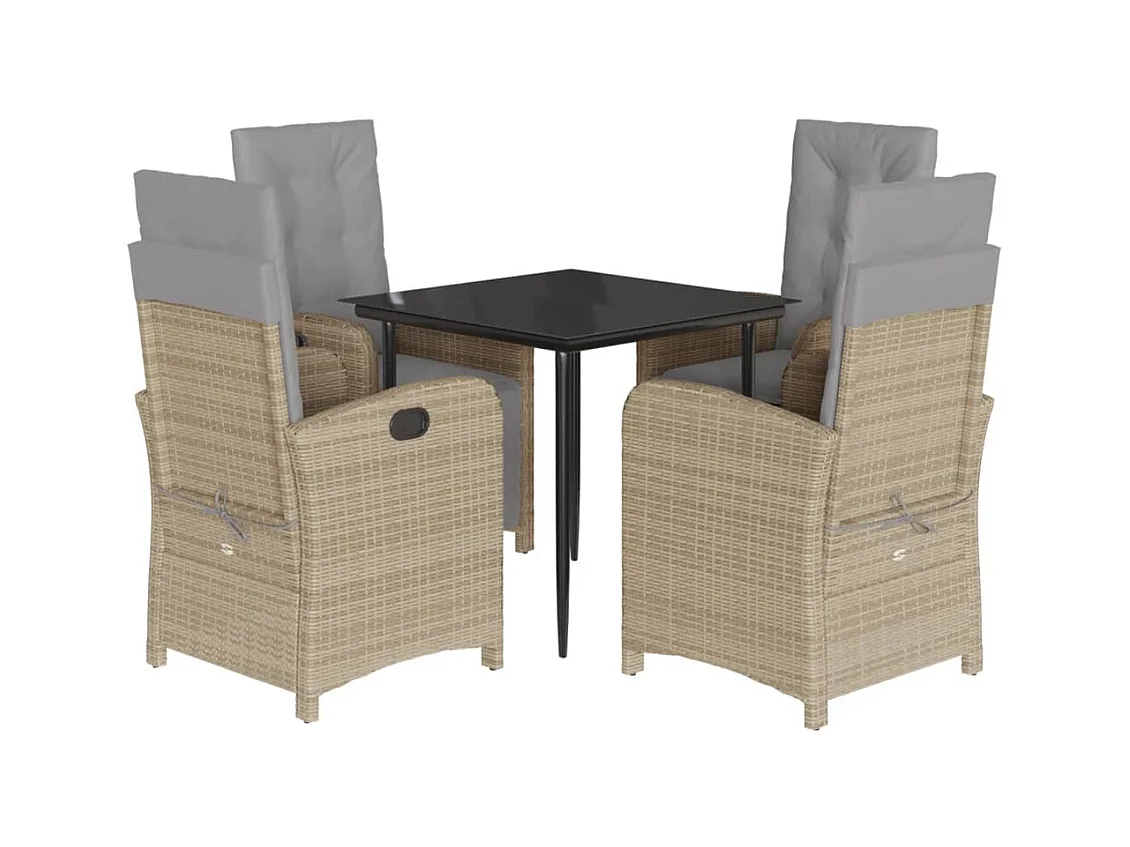 Pijnacker  Ensemble à manger de jardin avec coussins 5pcs Beige poly rotin