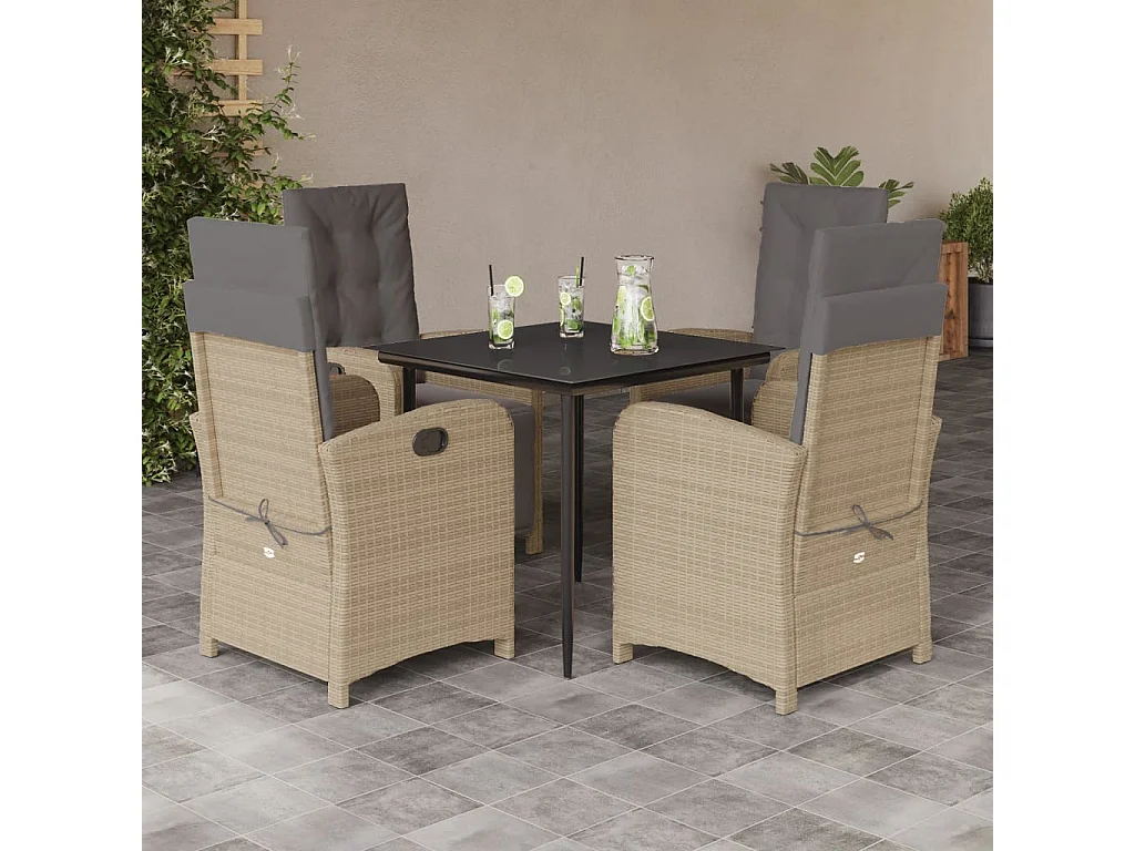 Pijnacker  Ensemble à manger de jardin avec coussins 5pcs Beige poly rotin