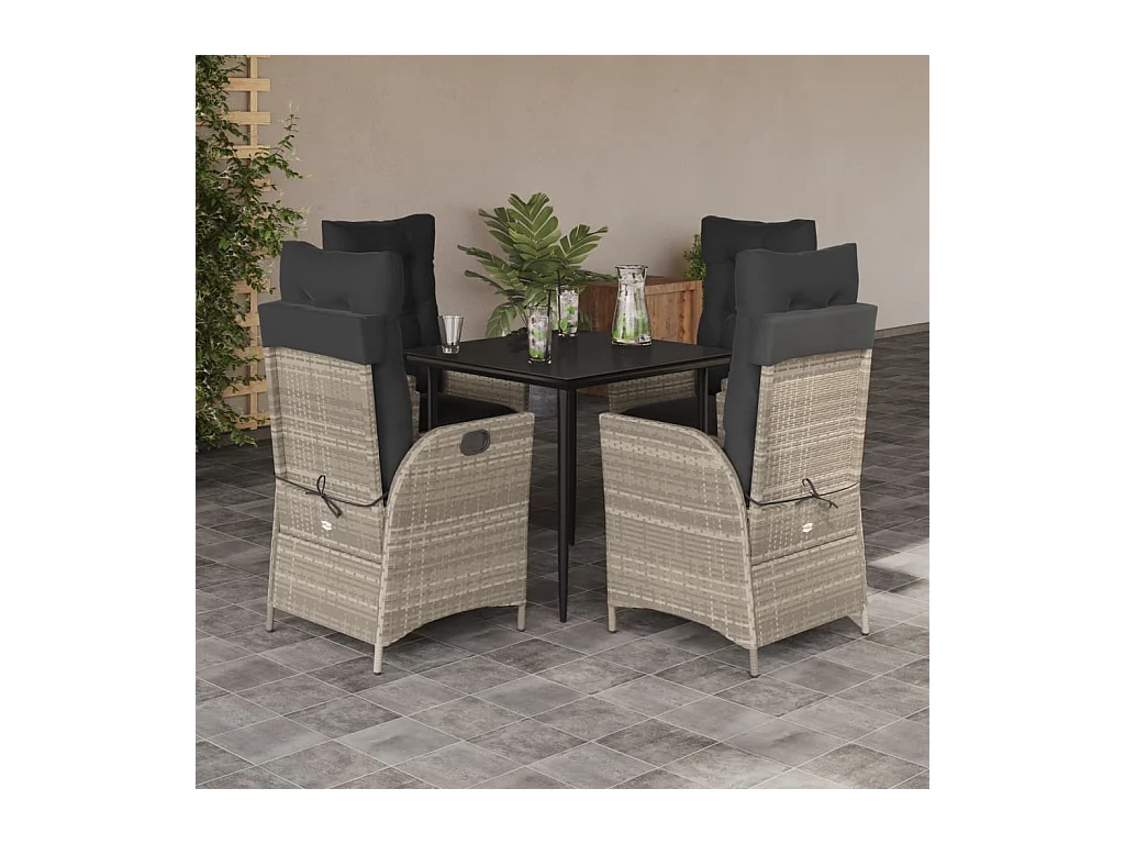 Garden Furniture -  Ensemble à manger de jardin et coussins 5 pcs gris clair rotin