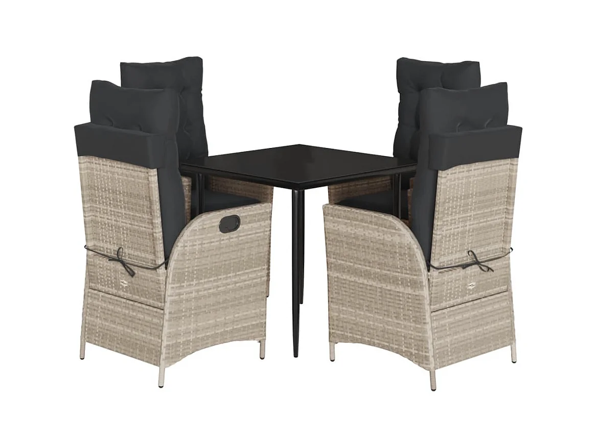 Garden Furniture -  Ensemble à manger de jardin et coussins 5 pcs gris clair rotin