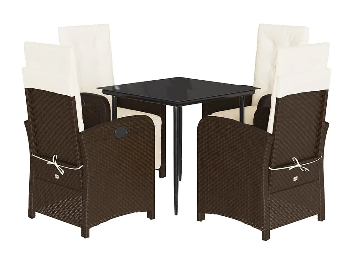 Foothill Farms  Ensemble à manger de jardin 5 pcs et coussins marron poly rotin