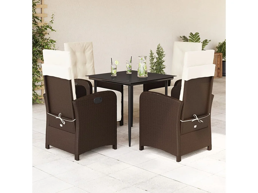 Foothill Farms  Ensemble à manger de jardin 5 pcs et coussins marron poly rotin