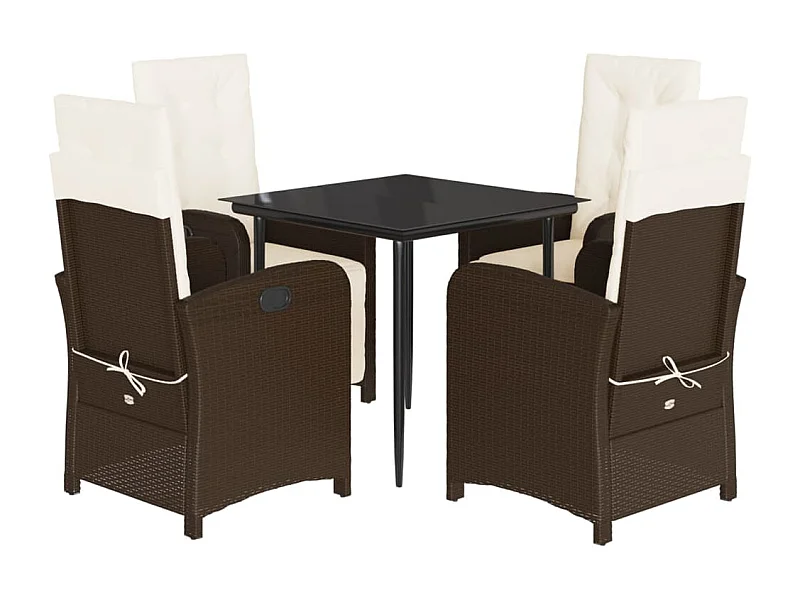 Foothill Farms  Ensemble à manger de jardin 5 pcs et coussins marron poly rotin