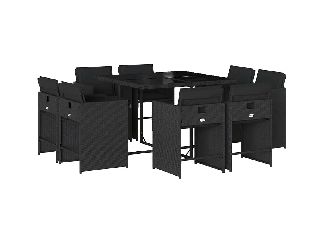 An Daingean  Set de comedor de jardín 9 pzas y cojines ratán sintético negro