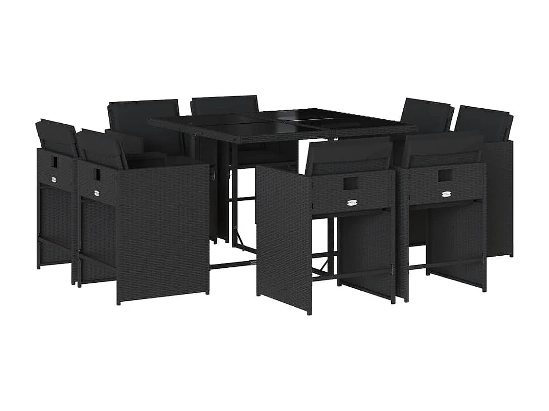 An Daingean  Ensemble à manger de jardin 9pcs coussins noir résine tressée
