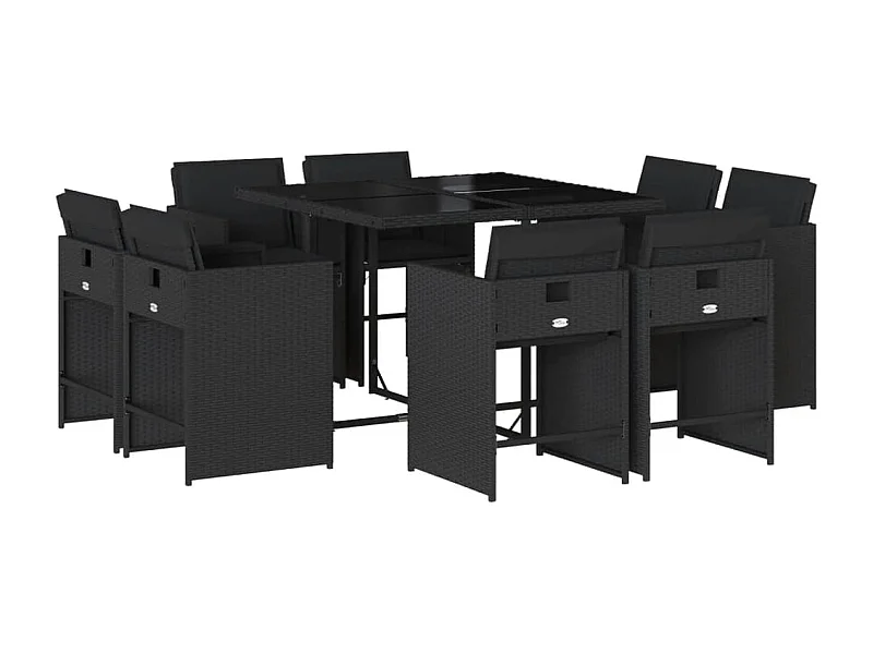 An Daingean  Ensemble à manger de jardin 9pcs coussins noir résine tressée