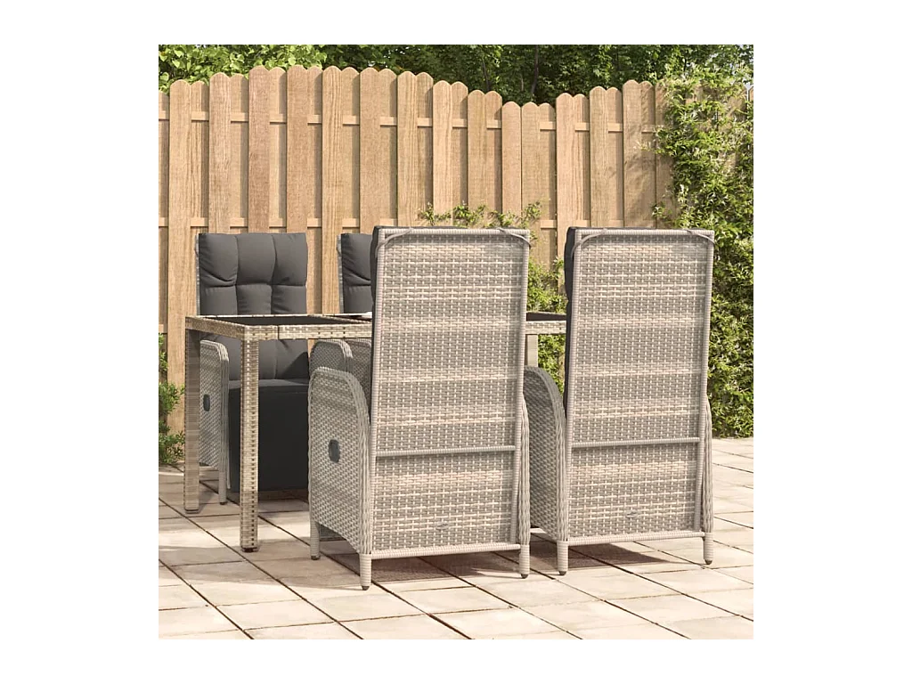 Piero  Ensemble à manger de jardin 5 pcs coussins gris résine tressée