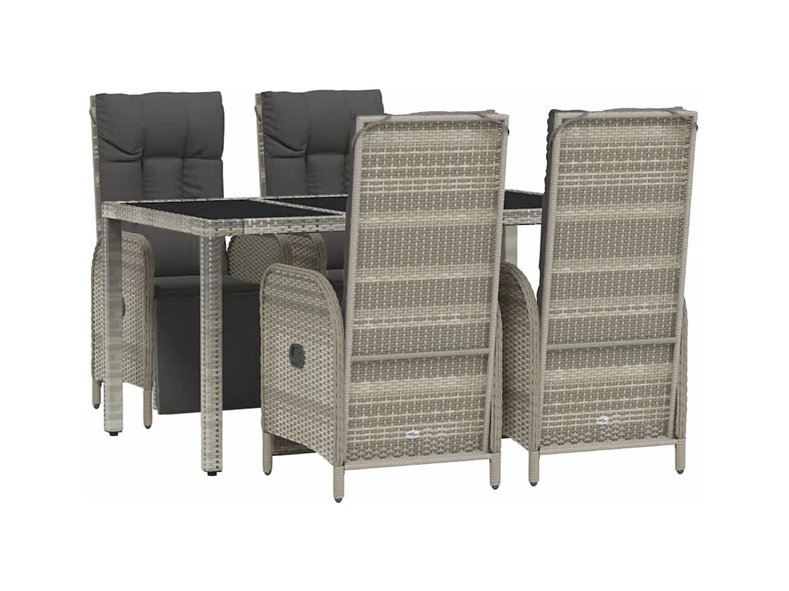 Piero  Ensemble à manger de jardin 5 pcs coussins gris résine tressée