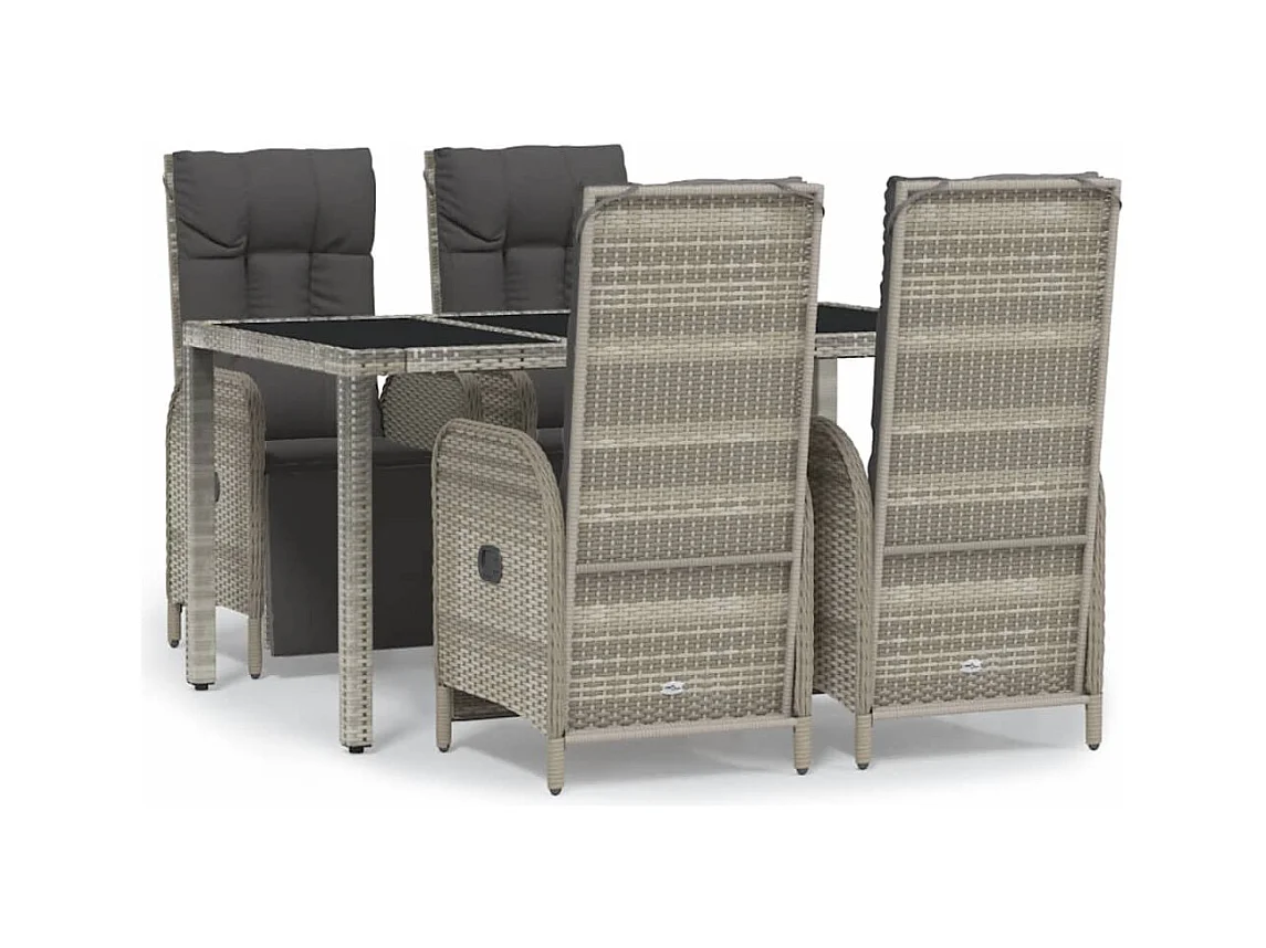 Piero  Ensemble à manger de jardin 5 pcs coussins gris résine tressée