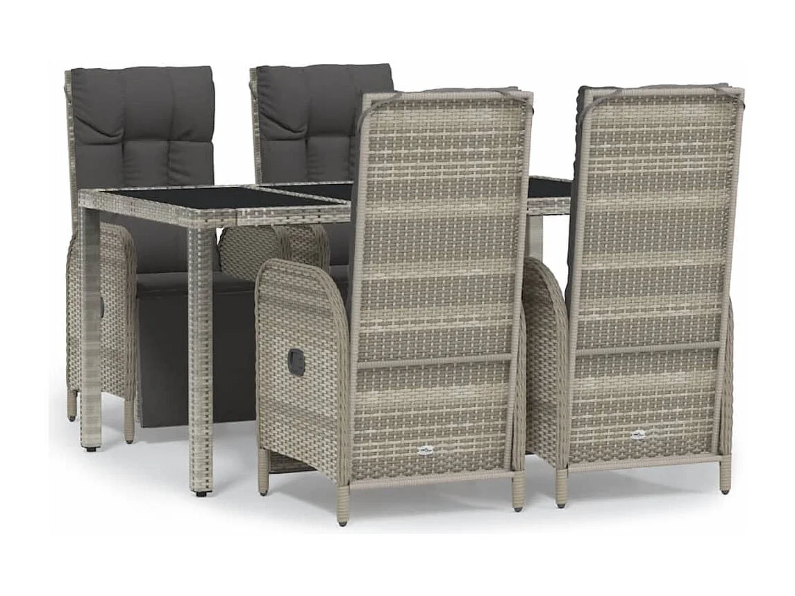 Piero  Set comedor de jardín 5 piezas con cojines ratán sintético gris