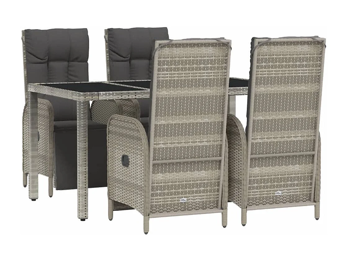 Piero  Set comedor de jardín 5 piezas con cojines ratán sintético gris