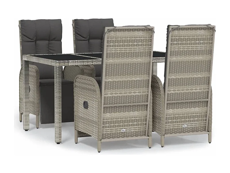 Piero  5-delige Tuinset met kussens poly rattan grijs