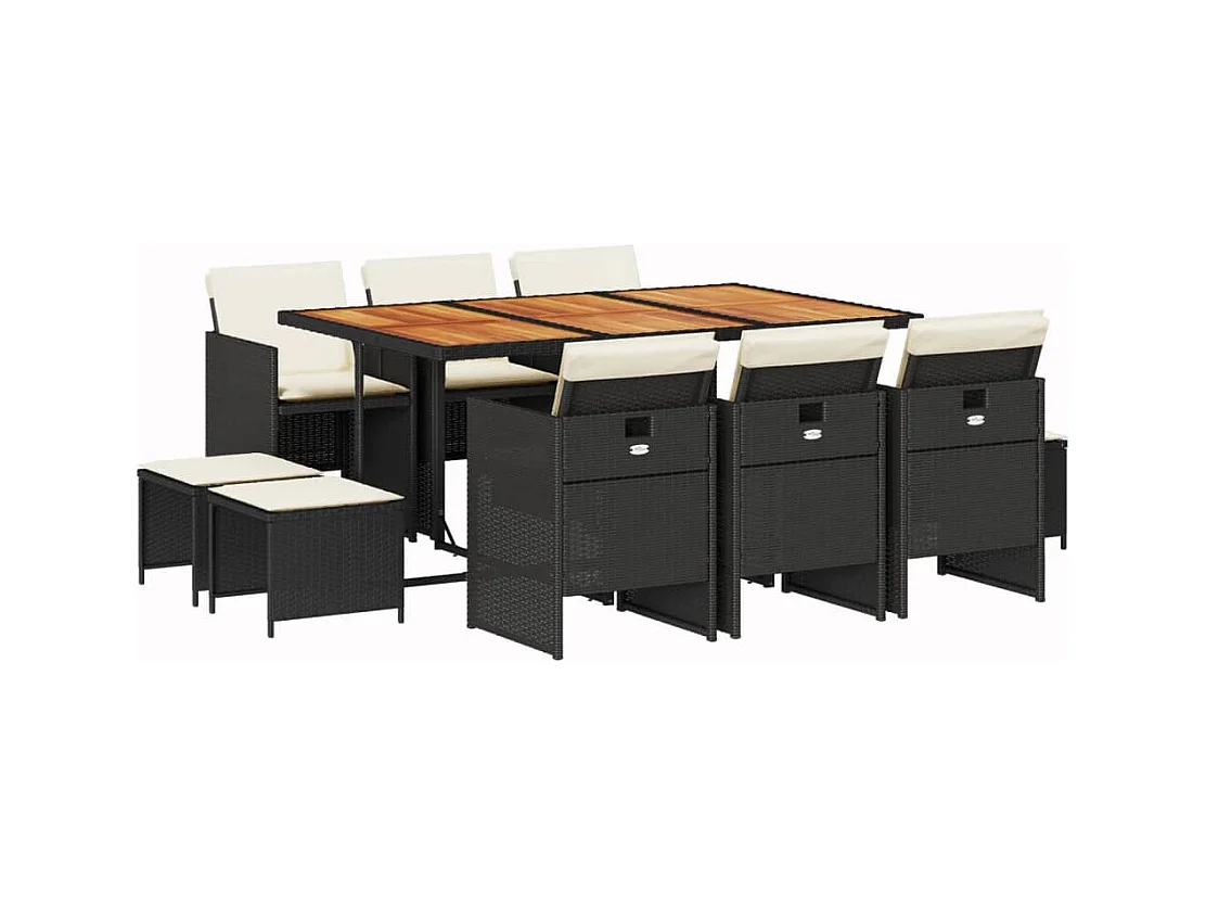 Bonno  Ensemble à manger de jardin 11 pcs coussins noir résine tressée