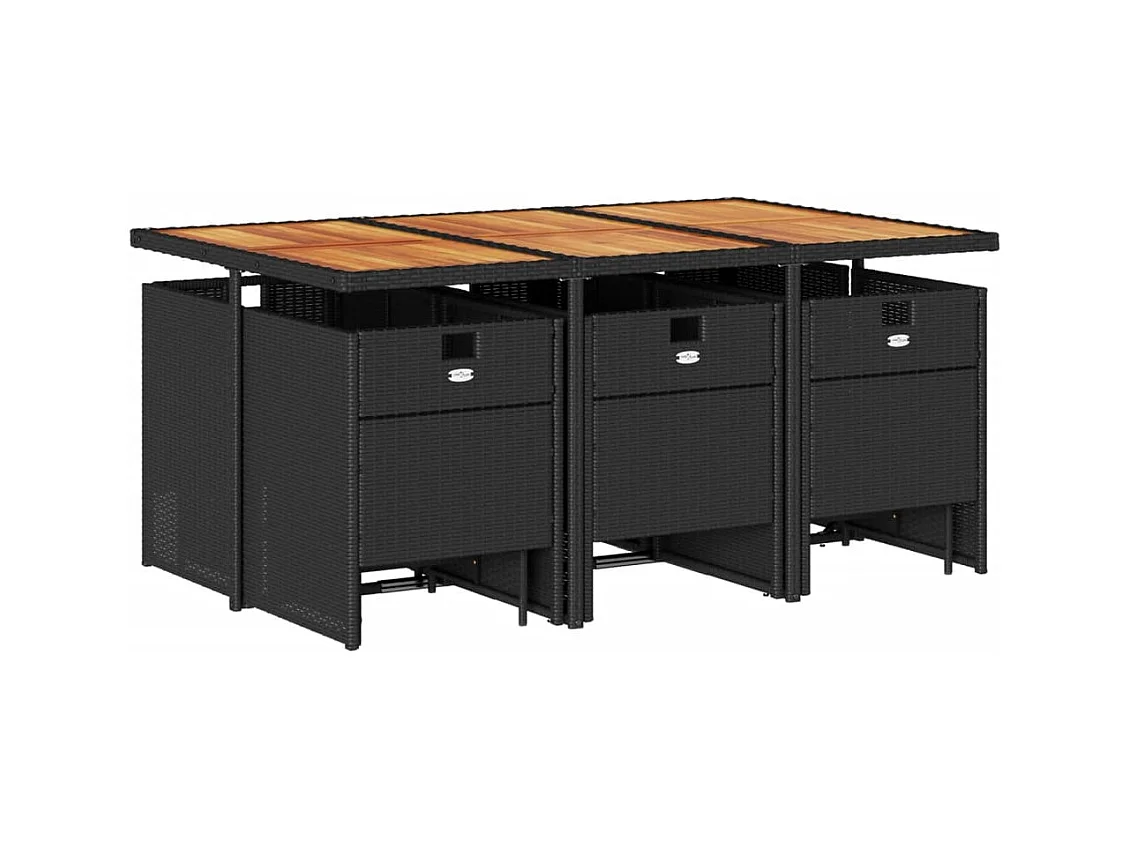 Bonno  Ensemble à manger de jardin 11 pcs coussins noir résine tressée