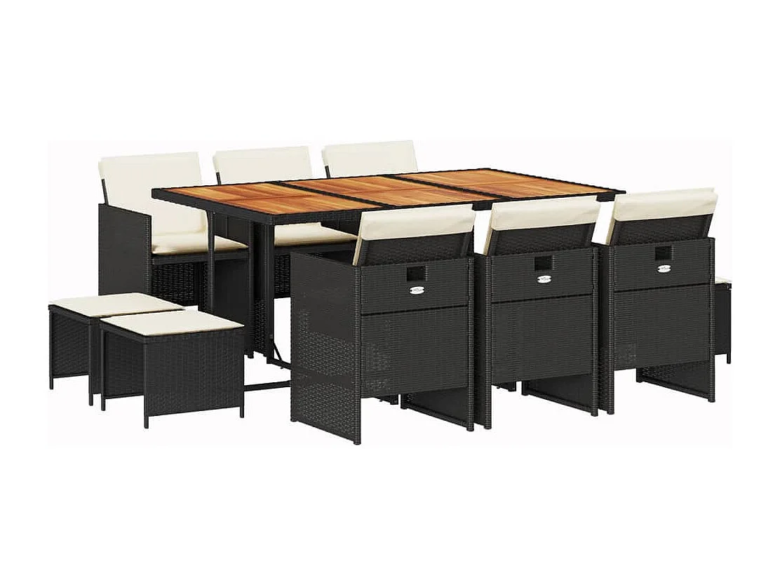 Bonno  Ensemble à manger de jardin 11 pcs coussins noir résine tressée