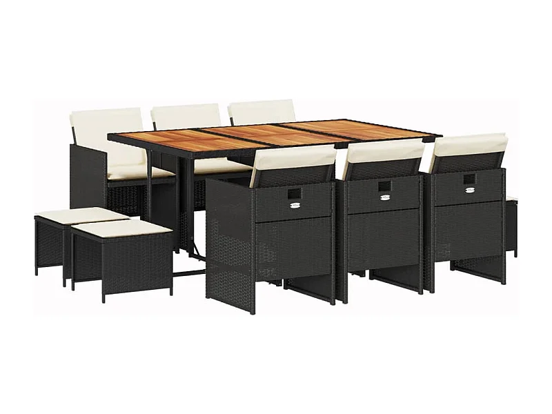 Bonno  Ensemble à manger de jardin 11 pcs coussins noir résine tressée