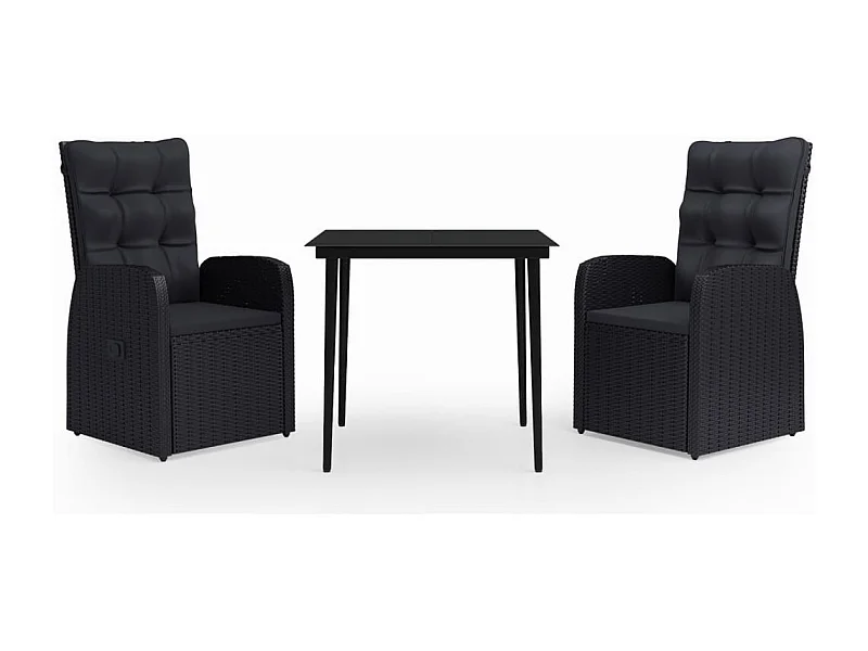 Mirella  Ensemble à manger de jardin avec coussins 3 pcs noir