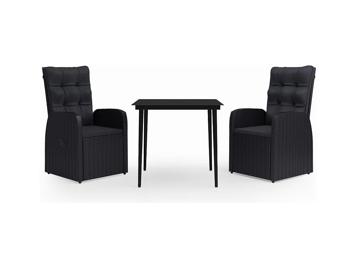 Mirella  Ensemble à manger de jardin avec coussins 3 pcs noir