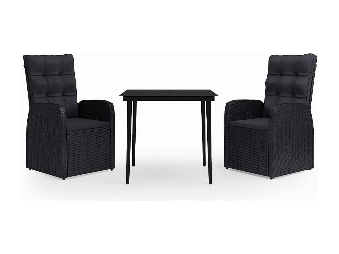 Mirella  Ensemble à manger de jardin avec coussins 3 pcs noir