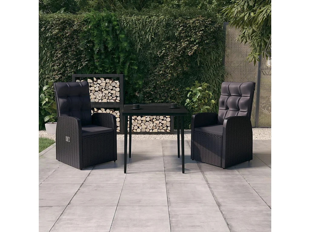 Mirella  Ensemble à manger de jardin avec coussins 3 pcs noir