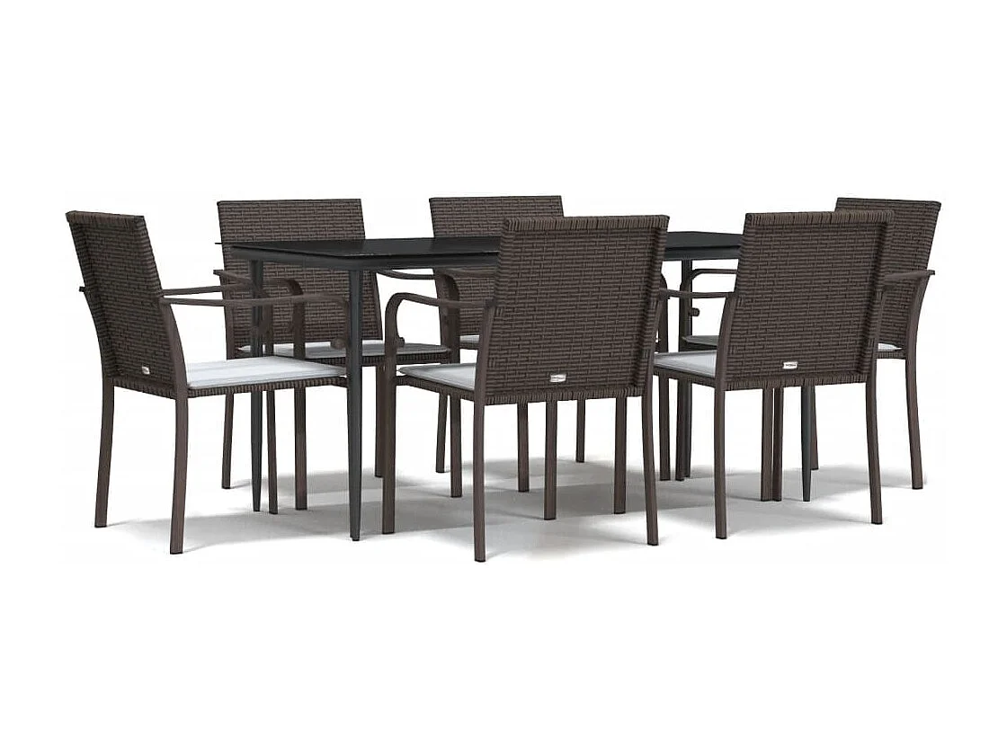 Tholen  Ensemble à manger de jardin 7 pcs coussins résine tressée acier