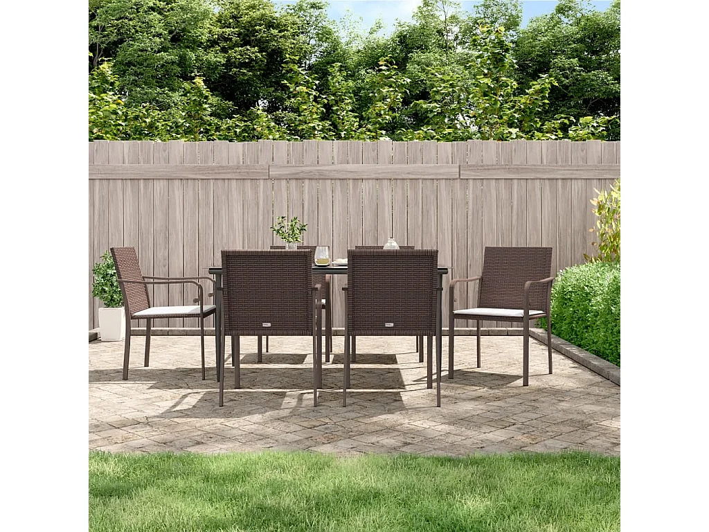 Tholen  Ensemble à manger de jardin 7 pcs coussins résine tressée acier