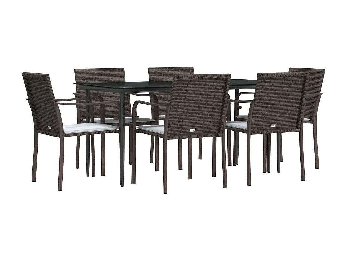 Tholen  Ensemble à manger de jardin 7 pcs coussins résine tressée acier