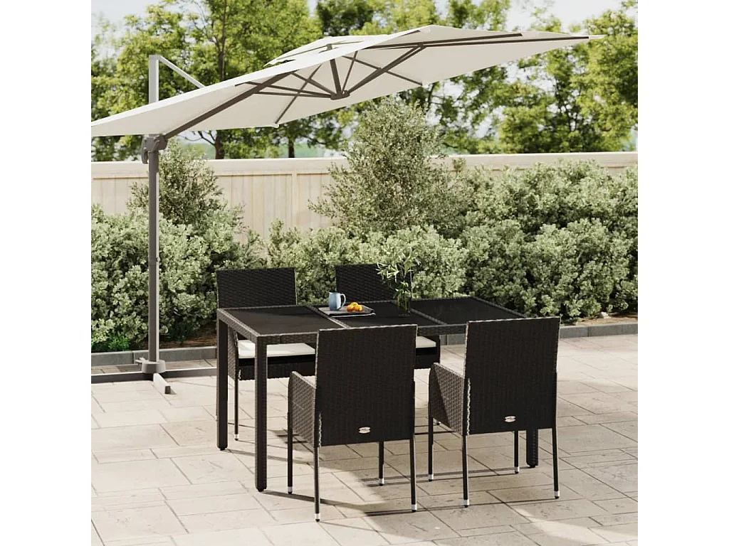 Cotati  Ensemble à manger de jardin coussins 5pcs Noir Résine tressée