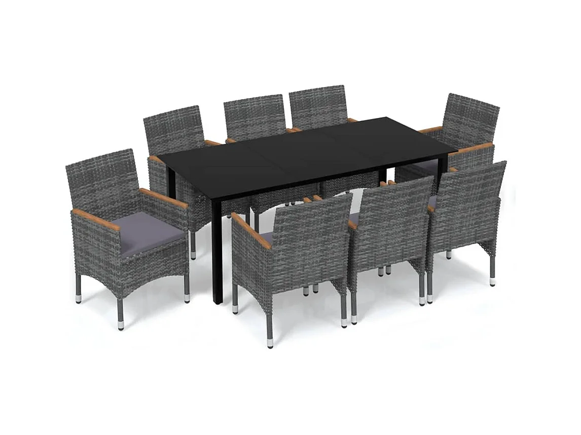 Wausau  Ensemble à manger de jardin coussins 9pcs Résine tressée Gris