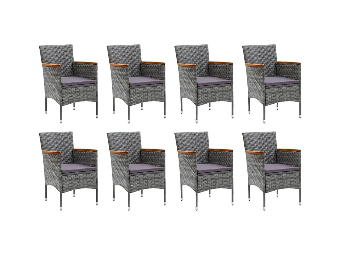 Wausau  Ensemble à manger de jardin coussins 9pcs Résine tressée Gris