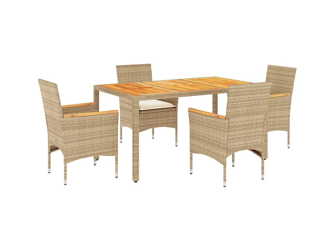Ana Luisa  Ensemble à manger de jardin et coussins 5pcs beige rotin acacia