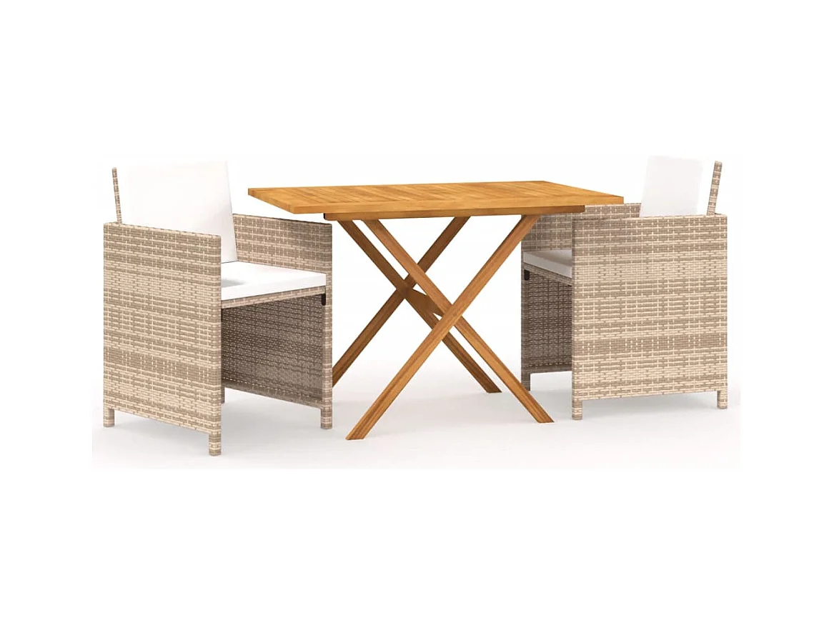 Zarnor  Ensemble à manger de jardin 3 pcs avec coussins Beige