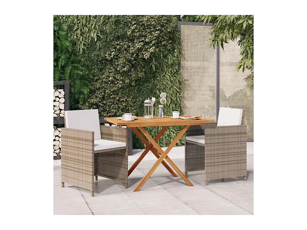 Zarnor  Ensemble à manger de jardin 3 pcs avec coussins Beige